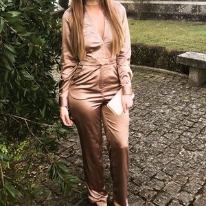 Long sleeve satin jumpsuit